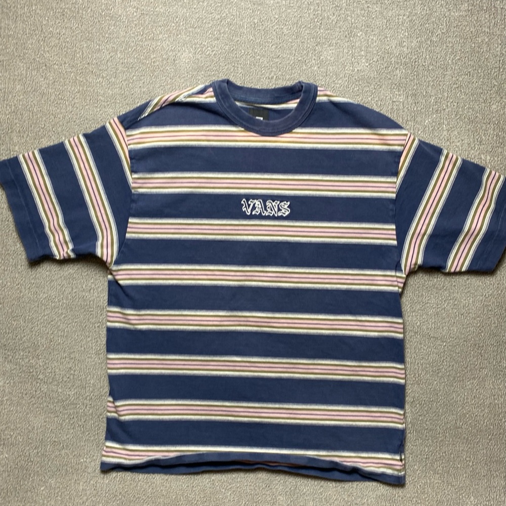 Vans Men’s Loose Fit Medium Striped T-Shirt- 90’s Skater Y2K Streetwear Vintage